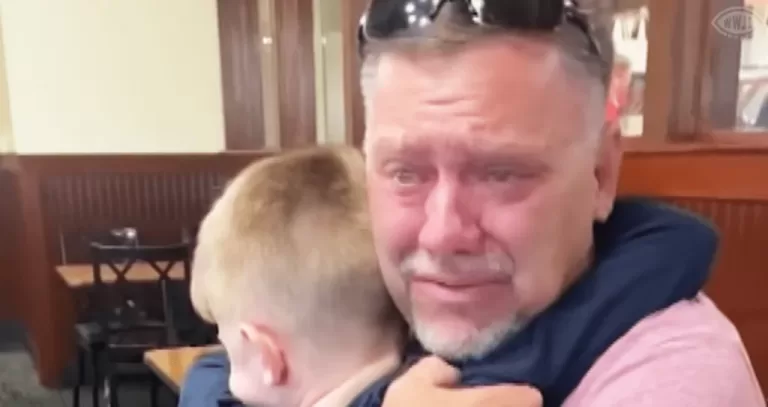 When his young grandson flies 800 miles to surprise him, Grandpa sobs.