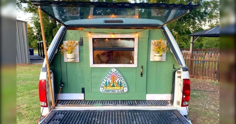 Man enlists his kids to help turn a truck canopy into cozy “home away from home”