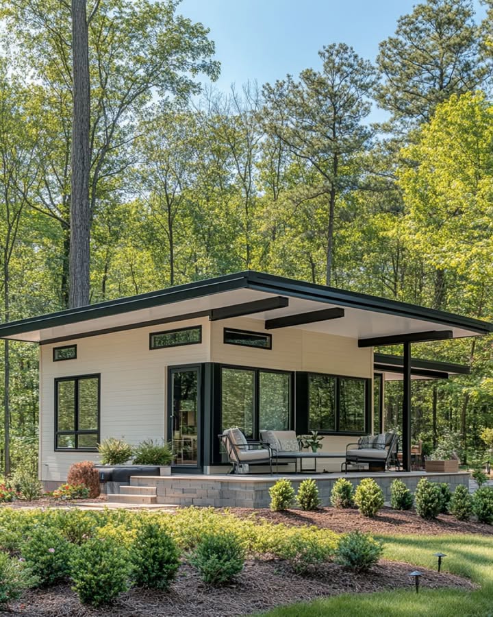From the outside, this contemporary forest retreat appears understated, but the interior is absolutely captivating