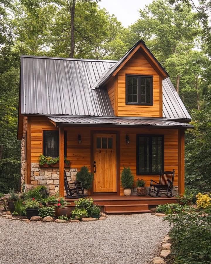 Walk inside this rustic woodland retreat. The inside is absolutely stunning