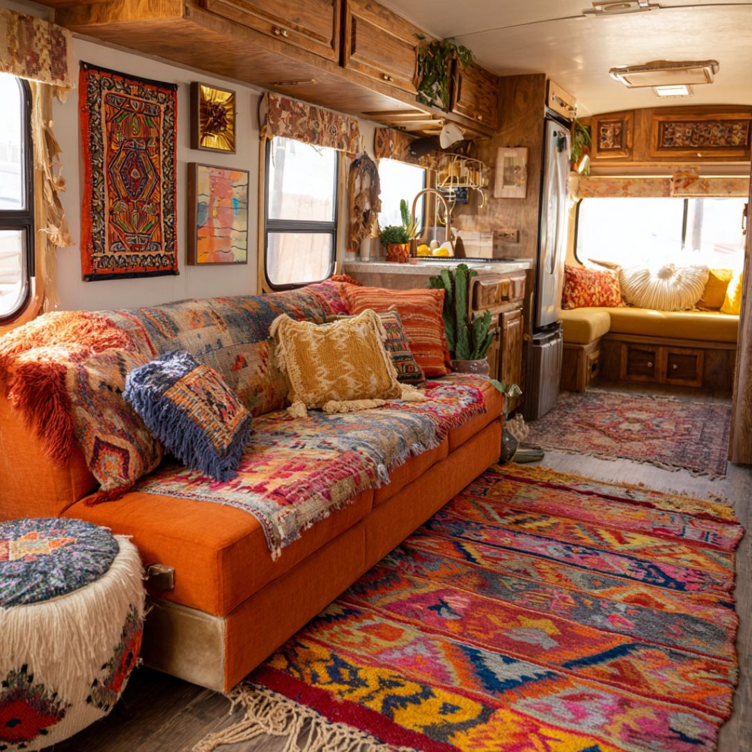 Tour a park model RV with a rustic cabin style interior