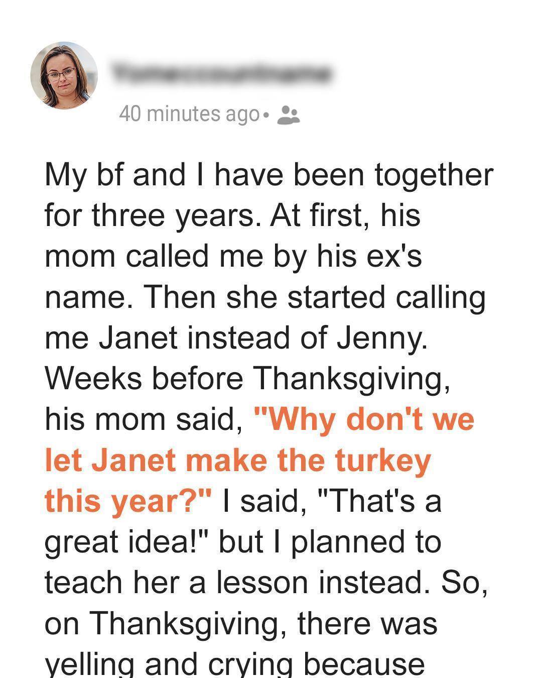 “She Called Me by His Ex’s Name — So I Let ‘Janet’ Make the Turkey”
