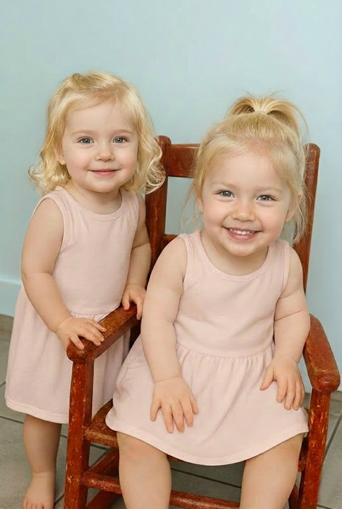 Young woman puts both babies inside the fir…